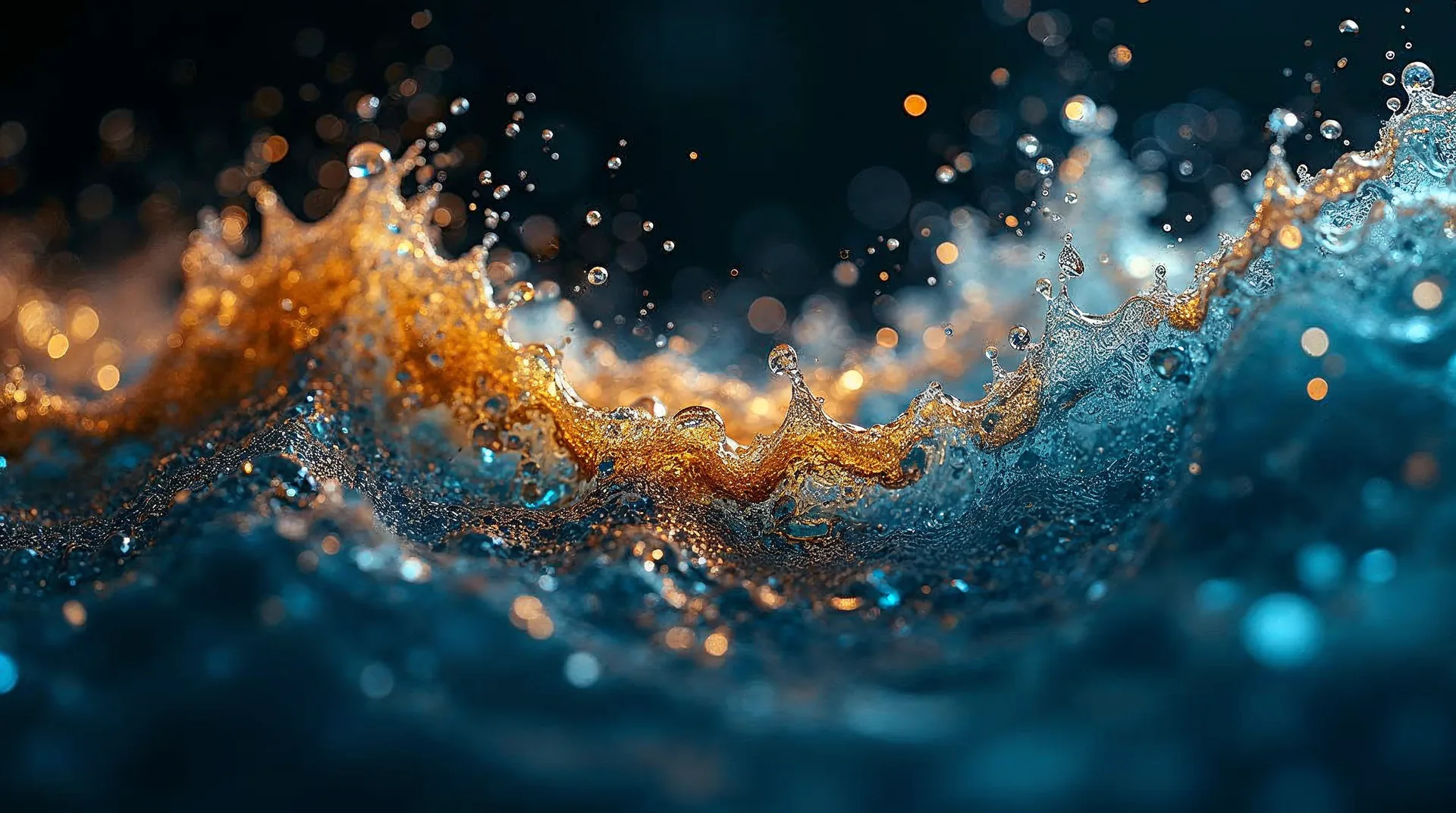 Goldene Tinte entfaltet sich in tiefblauem Wasser